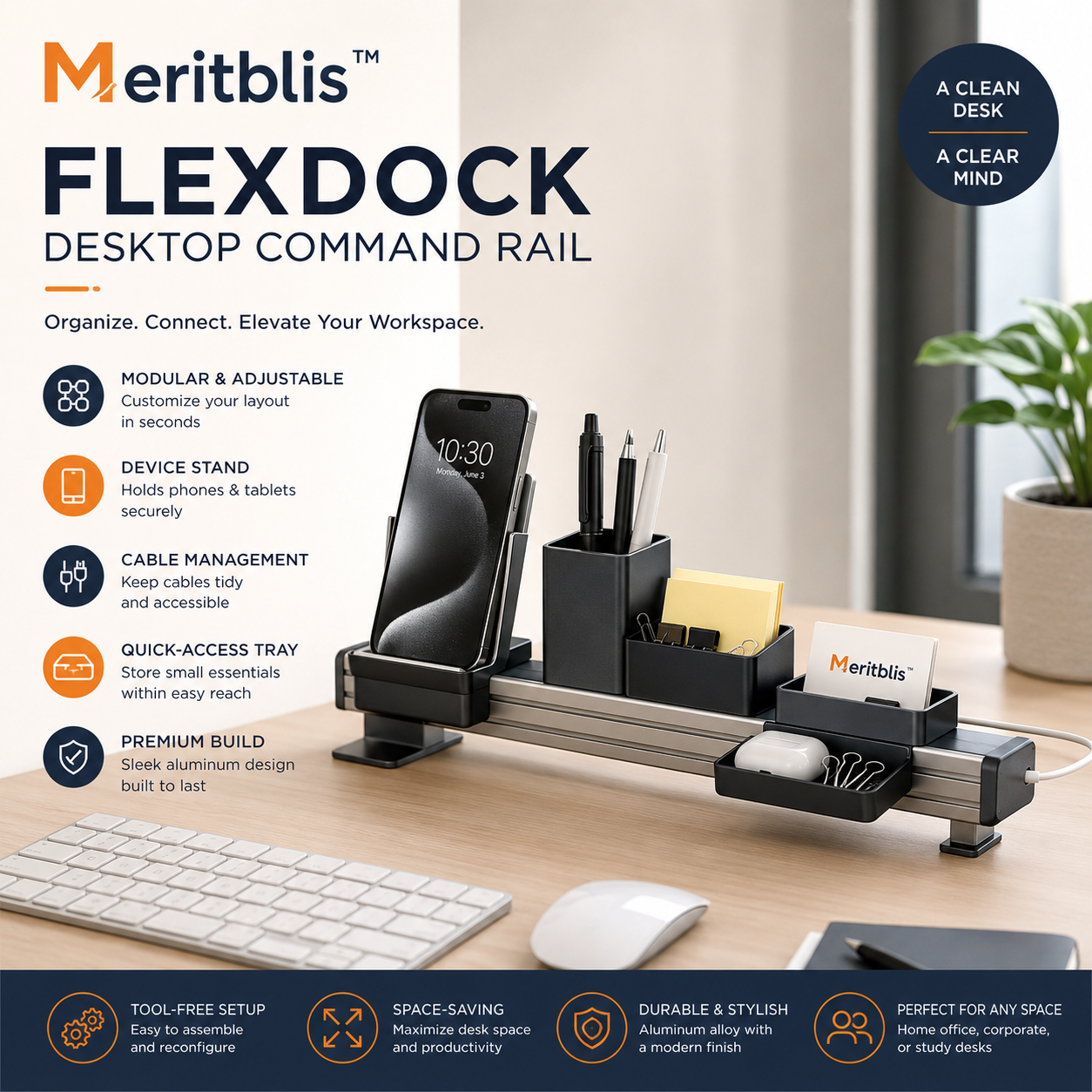 Meritblis™ FlexDock Desktop Command Rail