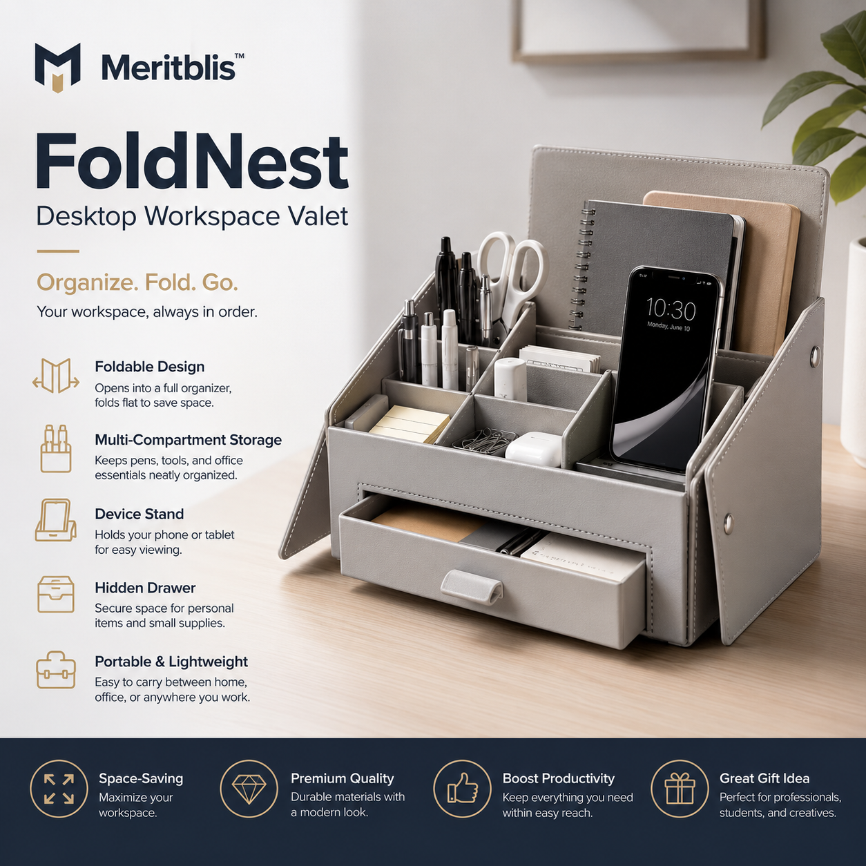 Meritblis™ FoldNest Desktop Workspace Valet