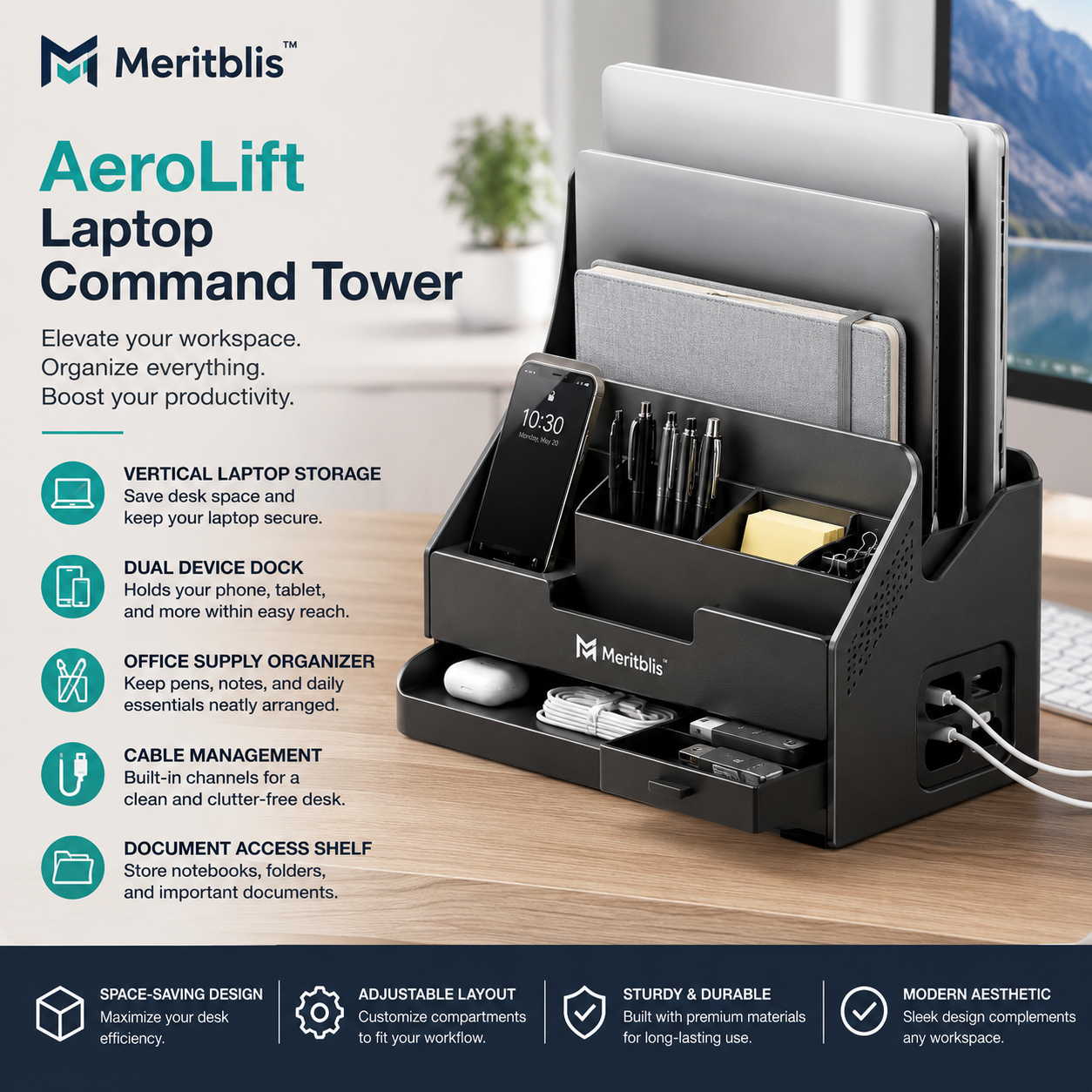 Meritblis™ AeroLift Laptop Command Tower