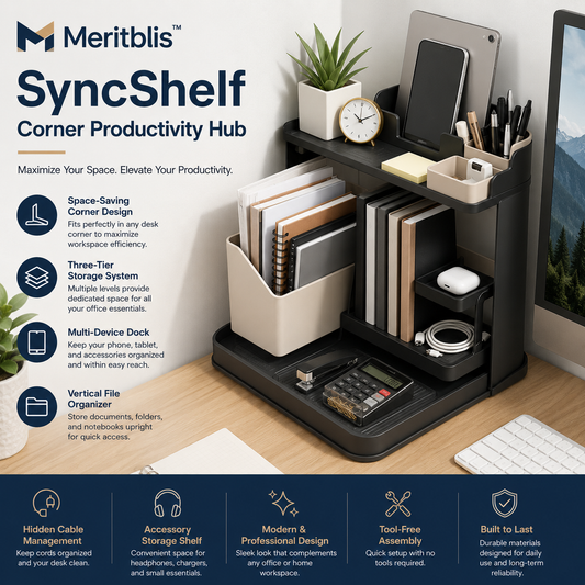 Meritblis™ SyncShelf Corner Productivity Hub